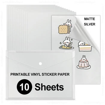 10Sheets A4 Adesivo de Papel Impermeável Auto-adesivo Transparente para Impressão em Vinil Autocolante, Papel Branco, Papel de Cópia para Impressora Jato de tinta