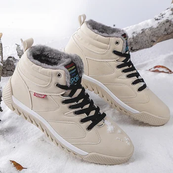 2023 Inverno Impermeável Homens Botas de Couro Tênis de Botas de Neve ao ar livre Masculino Botas Sapatos de Trabalho de Alta Superior antiderrapante Ankle Boots
