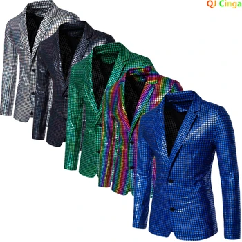2024 Novo Xadrez em Azul paletó de Moda masculina de Blazer Coats Preto Verde Prata Masculino Tops S M L XL XXL XXXL