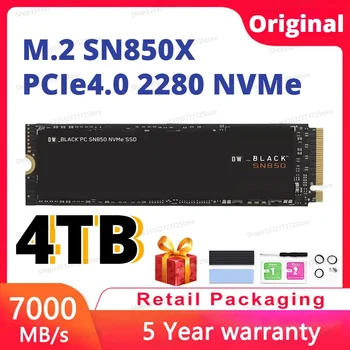 2024 Original Ocidental PRETO SN850X de 4 tb 2TB M2 SSD NVMe Interno Jogos de Unidade de Estado Sólido Gen4 PCIe M. 2 2280 3D NAND Para PC PS5