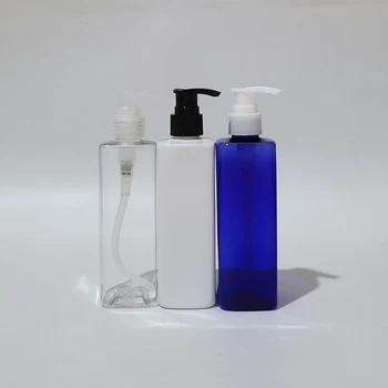 20pcs 250ml Azul/Transparente/Preto Garrafa PET,Marrom Loção Recipiente Com Preto Bomba de Loção, Shampoo Vazio Garrafas Reutilizáveis