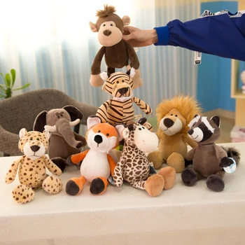 25cm de Simulação de Animais da Floresta Brinquedos de Pelúcia Recheado Realistas Leão, Tigre, Elefante, Macaco Leopard Girafa Raccoon Boneca de Presente para as Crianças
