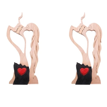 2X de Amor Eterno, de Madeira, Enfeites de Madeira-de-Coração de Trabalho de Escultura Casal se Beijando Estátua Arte do Amor, Ornamentos