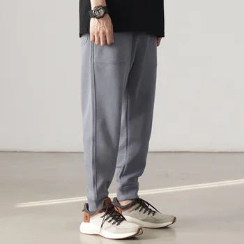 349# Outono Japonês Retro Malha do Tornozelo-comprimento de calças de Moletom de Moda masculina de Cintura Elástica com Cordão Esporte Casual Tornozelo-amarrado Calças