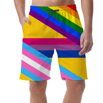3D Listra Colorida Impressa Shorts Calças para Homens, Roupas de Hip-Hop y2k Board Shorts de Verão Havaiano Maiô Legal de Surf de sungas