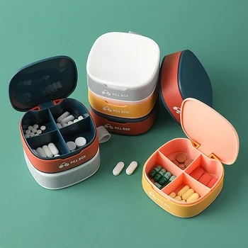 4 Grelhas Caixa De Comprimidos, Comprimidos Organizador Recipiente Portátil Para Viagens Caixa De Pílula Mini Tablets Caixa De Plástico Medicina Titular Impermeável Casa