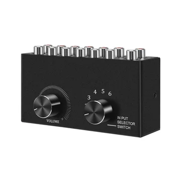 6 em 1 Out L / R de Áudio Estéreo Switcher com o Botão sem som Portátil RCA de Áudio Estéreo Switch Audio Splitter