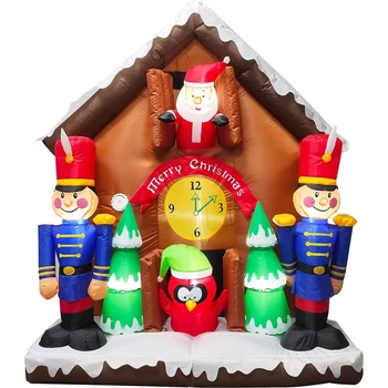 6-Pés de Altura Prelit Santa quebra-nozes Relógio Cuco Inflável Casa, Com Música, Luzes de LED Explodir Decorações de Natal para o Exterior