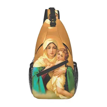 A moda de Nossa Senhora De Schoenstatt Crossbody Sling Mochila Homens Virgem Maria, Santo Católico Ombro Peito Sacos para Camping Bike