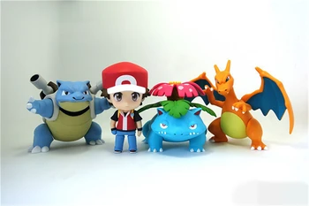 Anime Treinador De Pokemon Red Campeão Do Ver. Ash Ketchum & Bulbasaur & Charizard & Squirtle PVC Figura de Ação do Modelo Crianças brinca de Boneca