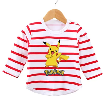 Bebê Recém-nascido Meninas Meninos Outono de Manga comprida Listrada Top Tees Crianças Bebê pokemon Shirts de Criança de T-shirts de Algodão Vestuário