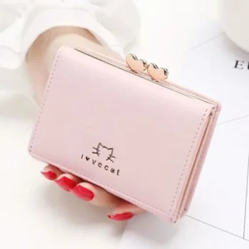 Bolsa feminina coreano moda pequena de três carteira dobrável portátil curto estudante de moeda carteira de dupla utilização da carteira de cartão de saco