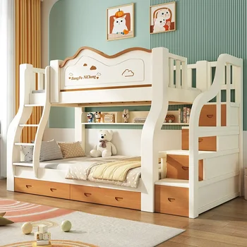 Cama de criança, de alto a baixo da cama, estudante de quarto, dormitórios, com duas camadas superior e inferior do beliche, integrado a criança e a mãe b
