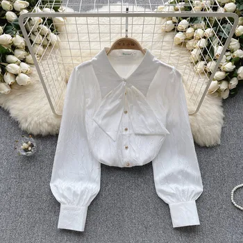 Camisa branca Outono Mulheres 2023 Mulher versátil top de manga comprida e mulheres camisa tendência de blusas