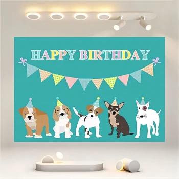 Cão feliz Aniversário de Fundo Cão Bonito Festa de Aniversário, Decoração para Crianças de Estimação Bolo de Aniversário Tabela photobooth Props