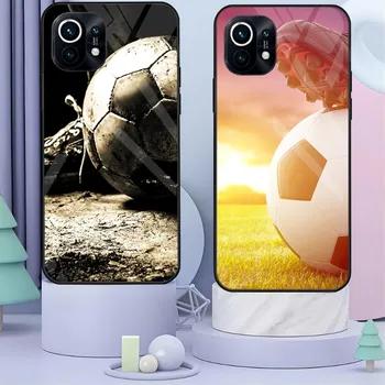 Futebol de Esportes(1) Caso de Telefone de Vidro Temperado Para Xiaomi POCO F3 11 12 Pro X T Lite S Nota 10 S 5G 8 9 Telemóveis