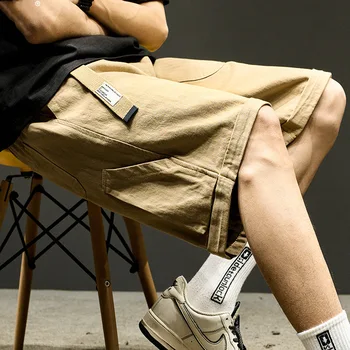 Homens Vintage Carga Y2K Shorts 2023 Roupas de Verão do Algodão Reta Calça Cáqui Cordão Shorts Ocasionais de Roupas de Estilo coreano