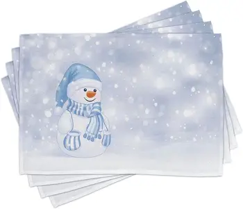 Inverno Lugar Conjunto de Tapetes, de 4 de Design Feliz Boneco de neve Estilo Cartoon Feliz Natal Tecido Lavável jogos americanos de Mesa de Jantar 12x8in