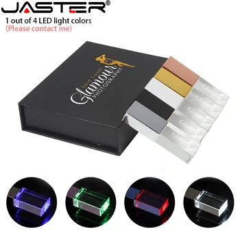 JASTER Cristal LED (de 1 a 4 Cores）USB Flash Drive 128GB Livre Logotipo Personalizado de um Stick de Memória de 64GB Caixa de Presente Pen drive 32GB 16GB 4GB