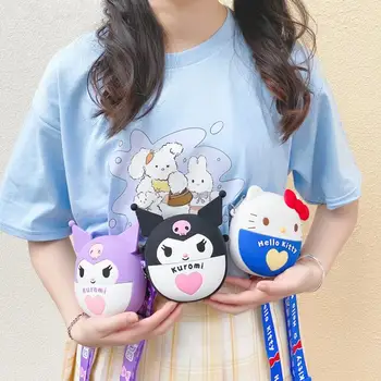 Kawaii Sanrio Silicone Saco Do Mensageiro Do Anime Criativo, Bonito Melody Hello Kitty Kuromi Bolsa Da Moeda Do Armazenamento De Fone De Ouvido Saco De Ornamentos