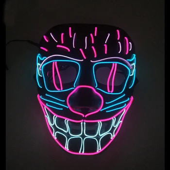 Luminoso de Néon Máscara do Diabo LED Sorridente Máscara facial de Luz Até mistura de Cores Halloween Horror casa assombrada Traje