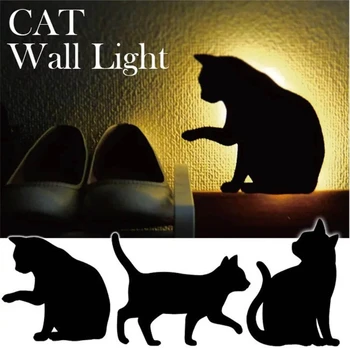 Luz criativa-controlados, Controle de Som Luz da Noite Silhueta Lâmpada LED Gato Animal de Projeção de Luz de Casa, Quarto de Decoração de Parede