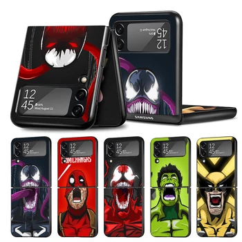 Marvel Rugido Venenos Deadpools Telefone à prova de Choque Case Para Samsung Galaxy Z Flip 4 3 5G Rígido Capa Preta ZFlip3 zflip4 zflip3 fundas