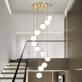 Minimalista LED Escada luminária de Vidro Bola de Ouro Preto Moderno Lustres Pendurados Iluminação de Cozinha de Restaurante de Decoração de Suspen