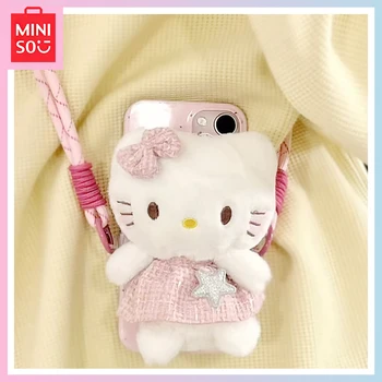 Miniso Hello Kitty Kawaii Estéreo Iphone15/14Promax Cartoon 13 Pro Crossbody 12/11 Boneca com a Corda Caso de Telefone Meninas de Presente de Aniversário