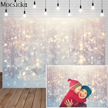 Mocsicka floco de Neve de Inverno do país das Maravilhas de Fotografia de Paisagens de Natal pano de Fundo Boken Glitter Crianças Fundos para o Estúdio de Fotografia