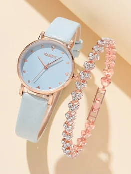 Moda de luxo Mulheres Watch Set Colorido PU Pulseira de Couro Senhoras Quartzo relógio de Pulso Liga Pulseira Para Senhoras Presente