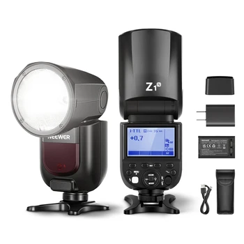 NEEWER Z1-N TTL Ronda a Cabeça de Flash do Speedlite para Nikon Câmeras DSLR, 76Ws 2,4 G 1/8000s HSS Speedlight, 10 Níveis de LED de Modelagem