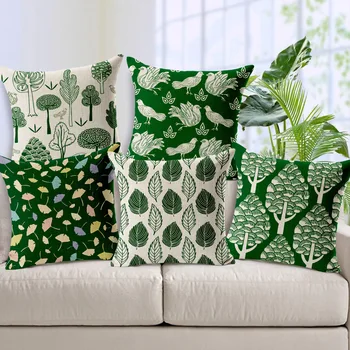 Nordic Geométrico Da Folha De Flores Almofada Floral Verde Travesseiro Para A Home Do Sofá Decorativo De Linho Jogar Fronha