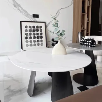 Nordic rock laje circular mesa de café de tamanho de combinação, moderno e simples, sala de estar, tamanho da família, italiano luz de luxo cof