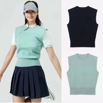 O coreano Vestuário de Golfe Mulheres do Novo coreano Camisola de Malha Casual, Esporte de Pescoço Tripulação Regular Camisa parte Superior do Tanque