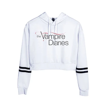 O Vampire Diaries Capuz Manga Longa Umbigo Pulôver de Mulheres Hoodies Casual Streetwear Série de Tv Americana Roupas da Moda