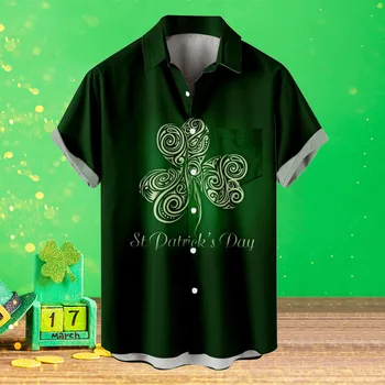 Os homens Camisas São Patrik Dia de Camisa Blusa Irlandês Dia Nacional da Moda, Trevo Festival Impresso Botão de Lapela do Bolso camisas