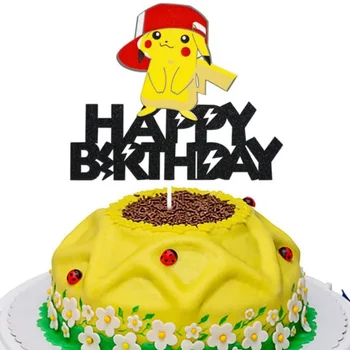 Pokemon Bolo Topper Pikachu Feliz Aniversário Bolo Toppers De Decoração Para Chá De Bebê De Crianças Meninos Meninas Rapazes Raparigas A Festa De Aniversário De Suprimentos Presente
