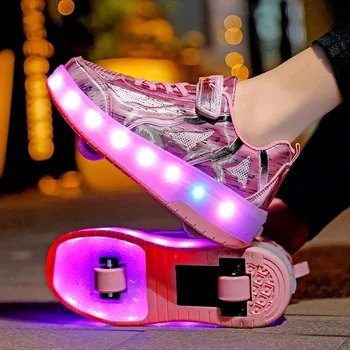 Quente novo Estilo as Crianças LED de Carregamento USB de Roller Skate Sapatos Meninas Meninos de Luz Brilhante Até Crianças Luminosa Tênis Com Duas Rodas