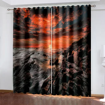 Realista paisagem padrão digital impressa do tecido da cortina de baixa sombreamento sala de estar, quarto, casa de paisagismo 90g polyes