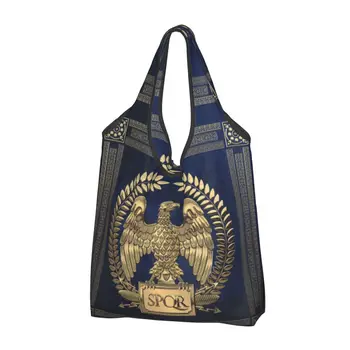 Reutilizáveis Império Romano Ouro Águia Imperial Shopping Bag Mulheres Sacola Portátil Roma SPQR Mantimentos Shopper Bags