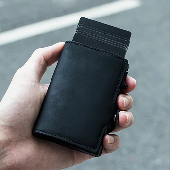 RFID Pequeno Deslizamento do Cartão Titular caixa de Metal Homem Bolso da Frente da Carteira de Homens de Porte Carte
