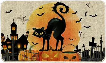 SaltaStore Halloween Capachos Tapetes De Bem-Vindo Ao Ar Livre Halloween Lua Gato Quinta Casa Porta Deco Halloween Capachos Decora