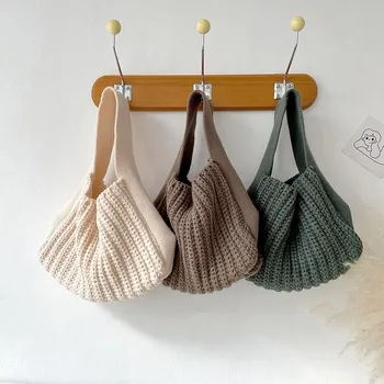 Senhora Que Knitting O Lazer Bolsa De Ombro Das Mulheres Moda Crochet Abrir Shopper Sacola De 2023 Feminino Diárias Bolsa