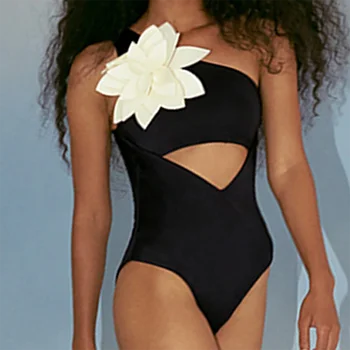 Sexy Recorte do Biquini Mulheres 2022 Flores tridimensional Maiôs Ombro trajes de Banho sem encosto de Verão, roupas de Praia