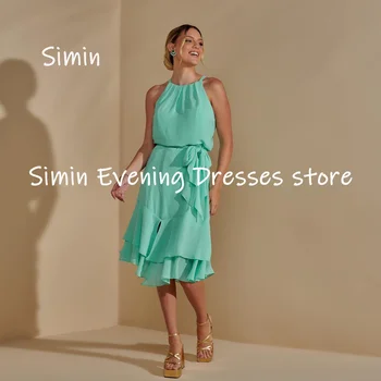 Simin Chiffon A-line Decote Plissado Popular Formal Vestido do Baile de finalistas de Chá de comprimento de Noite Elegantes vestidos de Festa para mulheres 2023