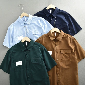 Simples, Inteligente Camisa Casual para Homens com Roupas de Verão, de Algodão Fino Icecool Blusa de Cor Sólida Carga Tops de Manga Curta de grandes dimensões