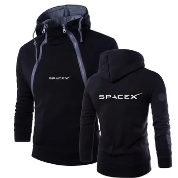 SpaceX Espaço X Logo 2024 Homens Novos Homens Impressão Zíper Duplo Design Casual Outono E Inverno de Esportes da Moda Hoodies Tops