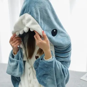 Suaves Tubarão Cobertor para Adultos com Capuz Design e Solta Macacão