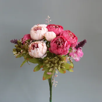 Subshrubby Peônia Flor Flores Artificiais 13 de cabeça Bellis Buquê de Noiva para Casa Retro Falso Flor de Festa Decoração DIY